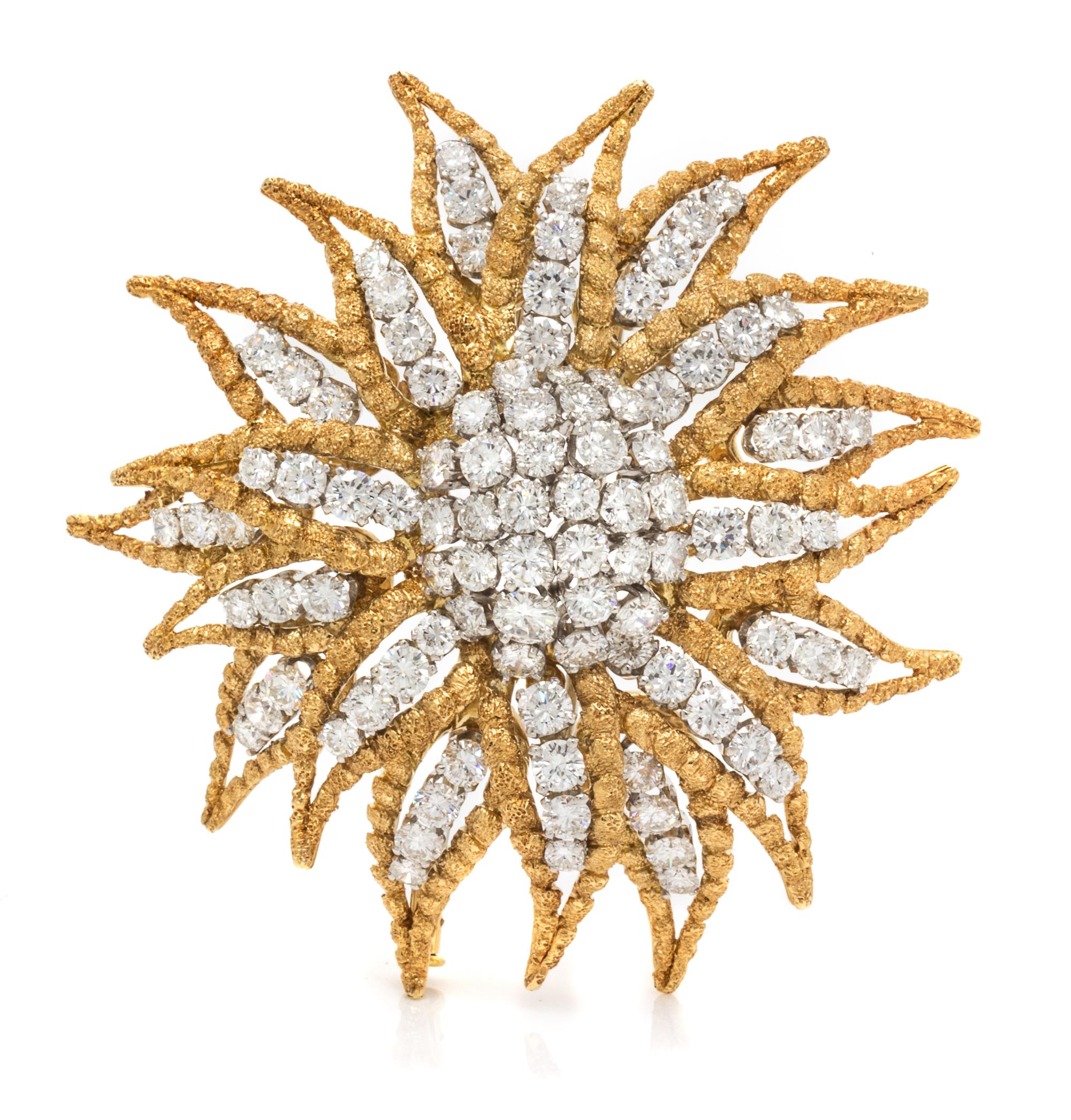 An 18 Karat Yellow Gold, Platinum and Diamond Brooch, David Webb, Circa 1961, 34.70 dwts.