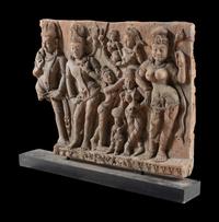 A Large Indian Carved Sandstone Relief Panel