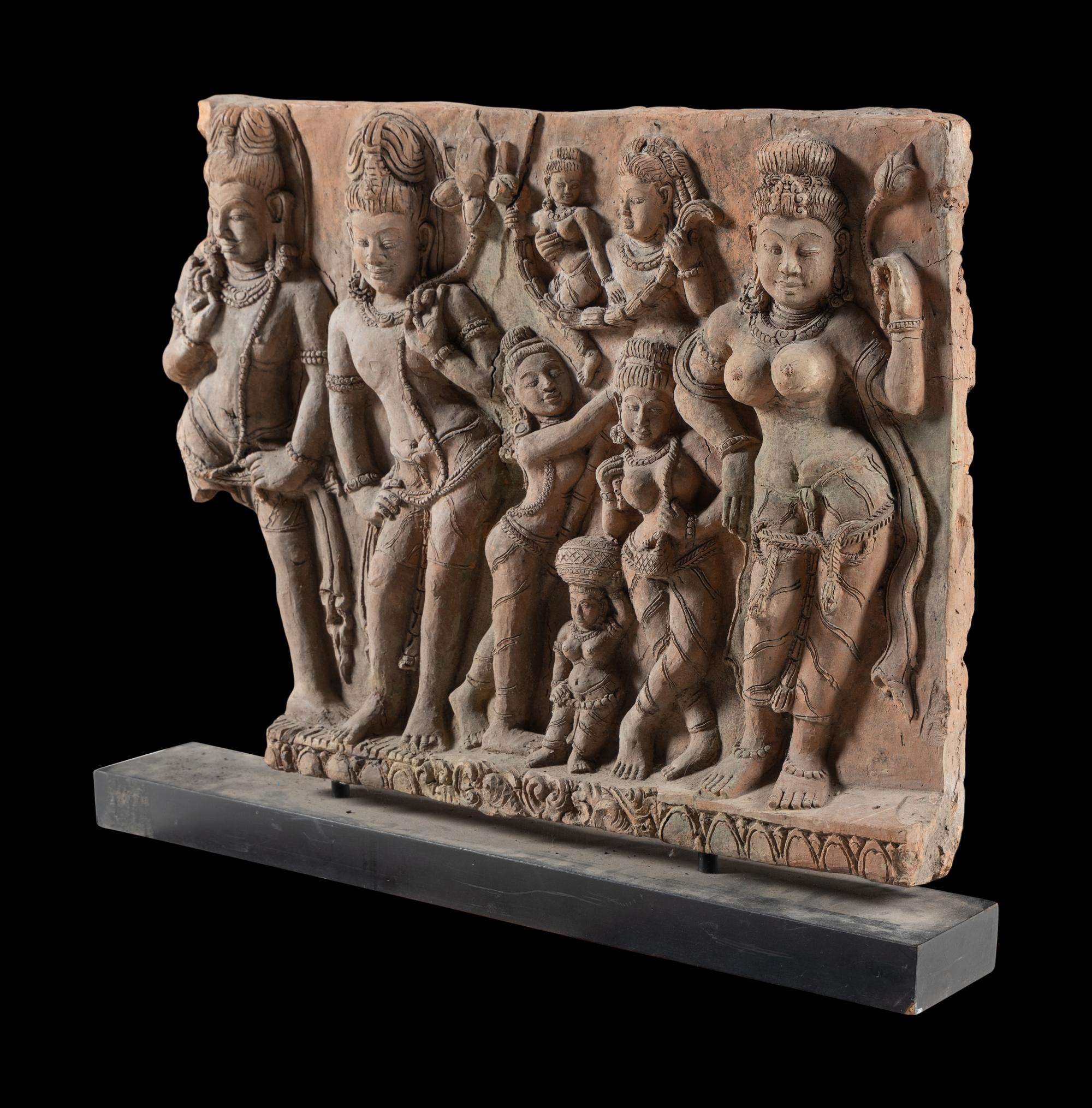 A Large Indian Carved Sandstone Relief Panel