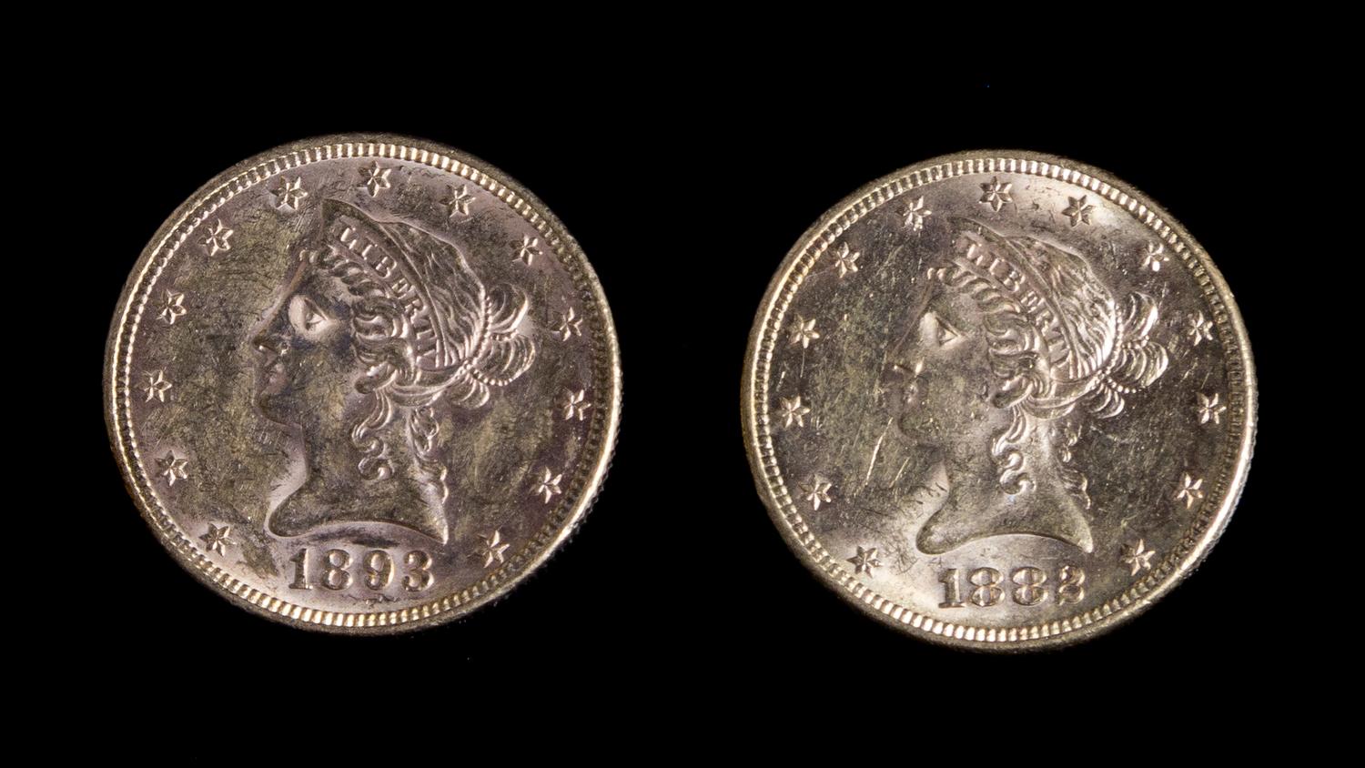 A Group of Two United States Liberty Head $10 Gold Coins
