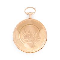 18K YELLOW GOLD AUTOMATON QUARTER REPEATER OPEN FACE POCKET WATCH