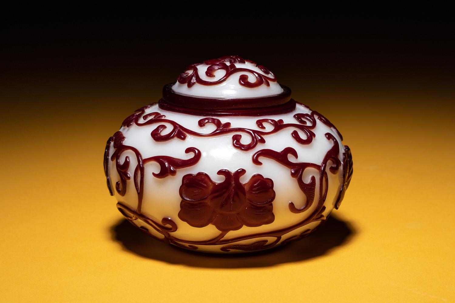 A Red Overlay White Peking Glass Covered Jar