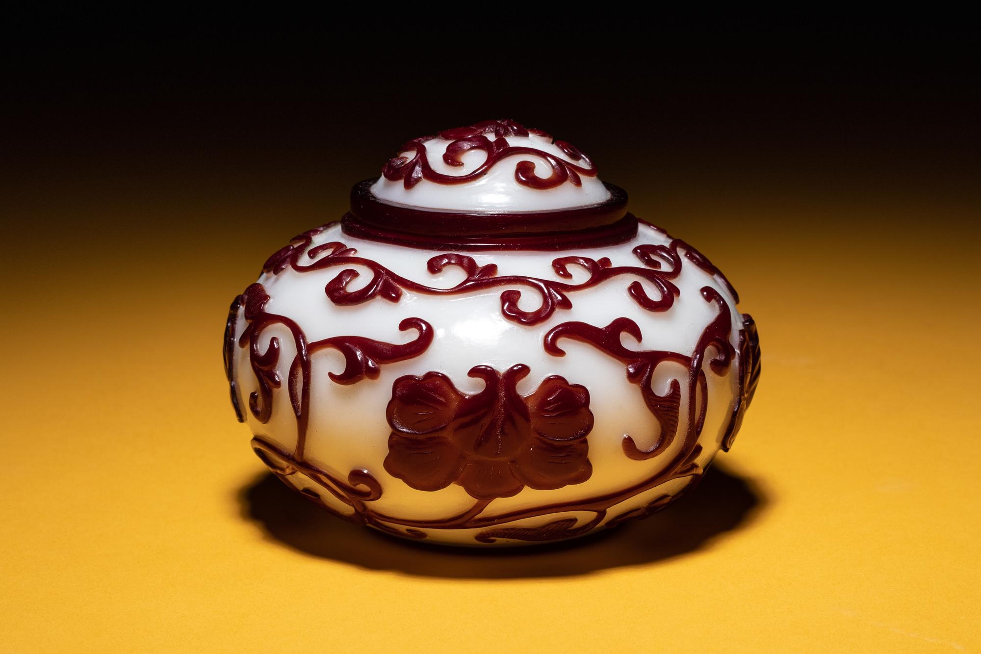 A Red Overlay White Peking Glass Covered Jar