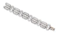 An Art Deco Platinum, 18 Karat White Gold and Diamond Bracelet, French, 38.20 dwts.