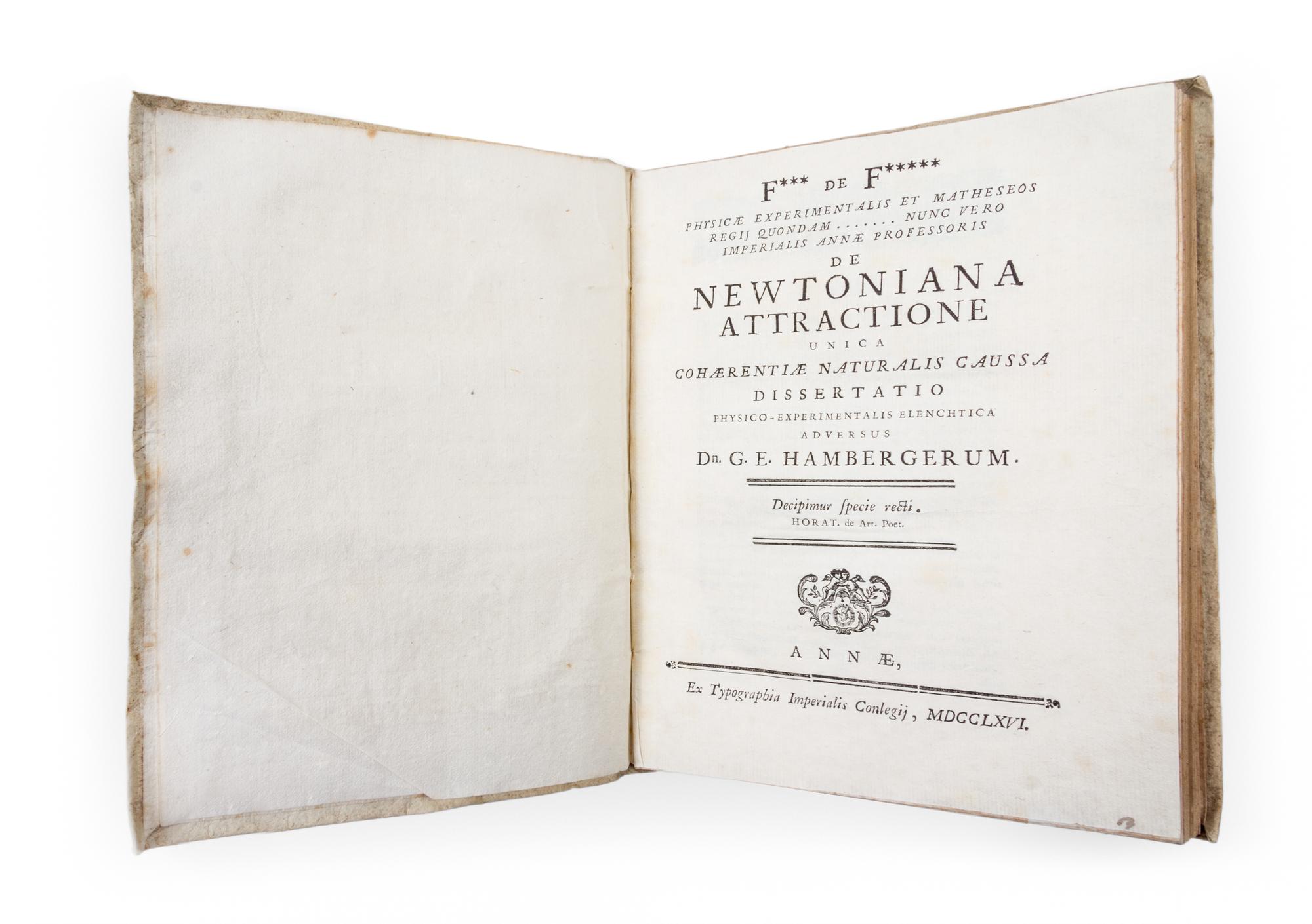 (ASTRONOMY) (NEWTON) Physicae experimentalis et matheseos regij quondam....Dn. G. E. Hamburgerum, 1766.