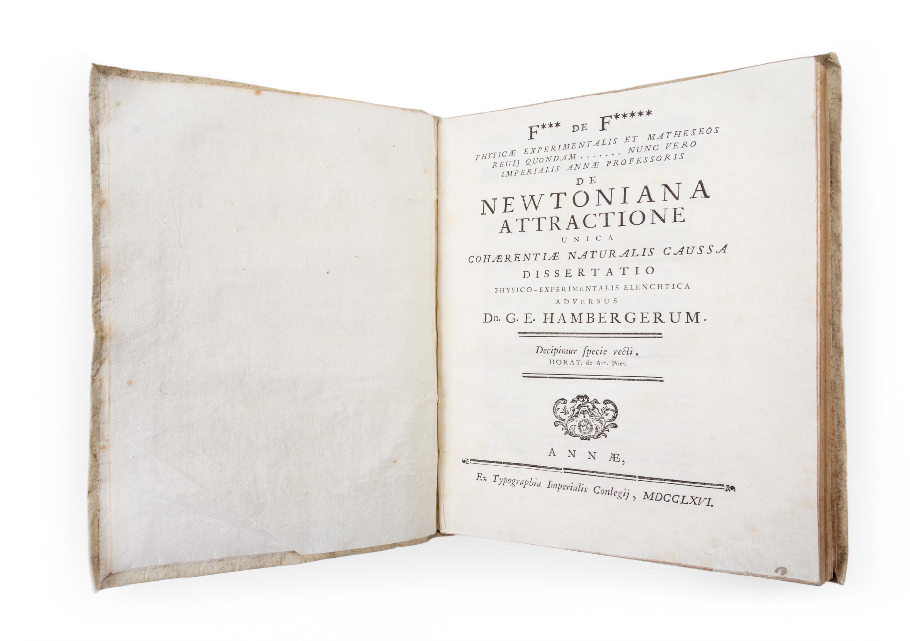 (ASTRONOMY) (NEWTON) Physicae experimentalis et matheseos regij quondam....Dn. G. E. Hamburgerum, 1766.