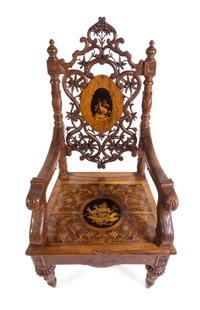 A Black Forest Marquetry Armchair Height 49 3/8 inches. — LATE 19TH CENTURY