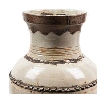 A Pair of Near Eastern Style Metal Mounted Glazed Terra Cotta Floor Vases
