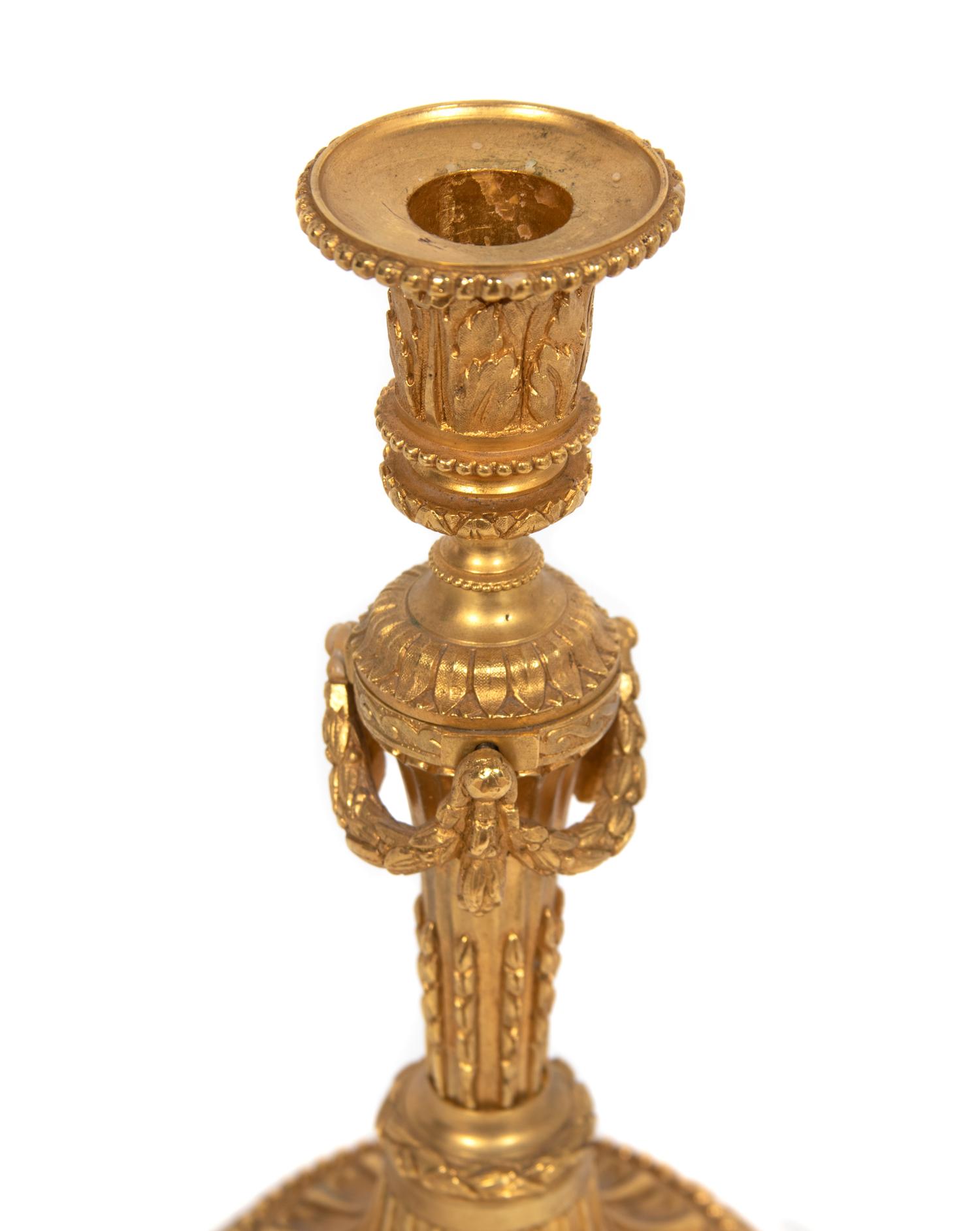A Pair of Louis XVI Style Gilt-Bronze Candlesticks