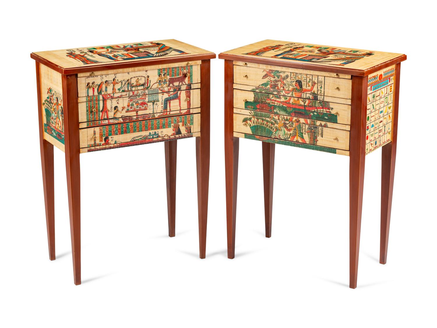 A Pair of Egyptianesque Painted Bedside Tables