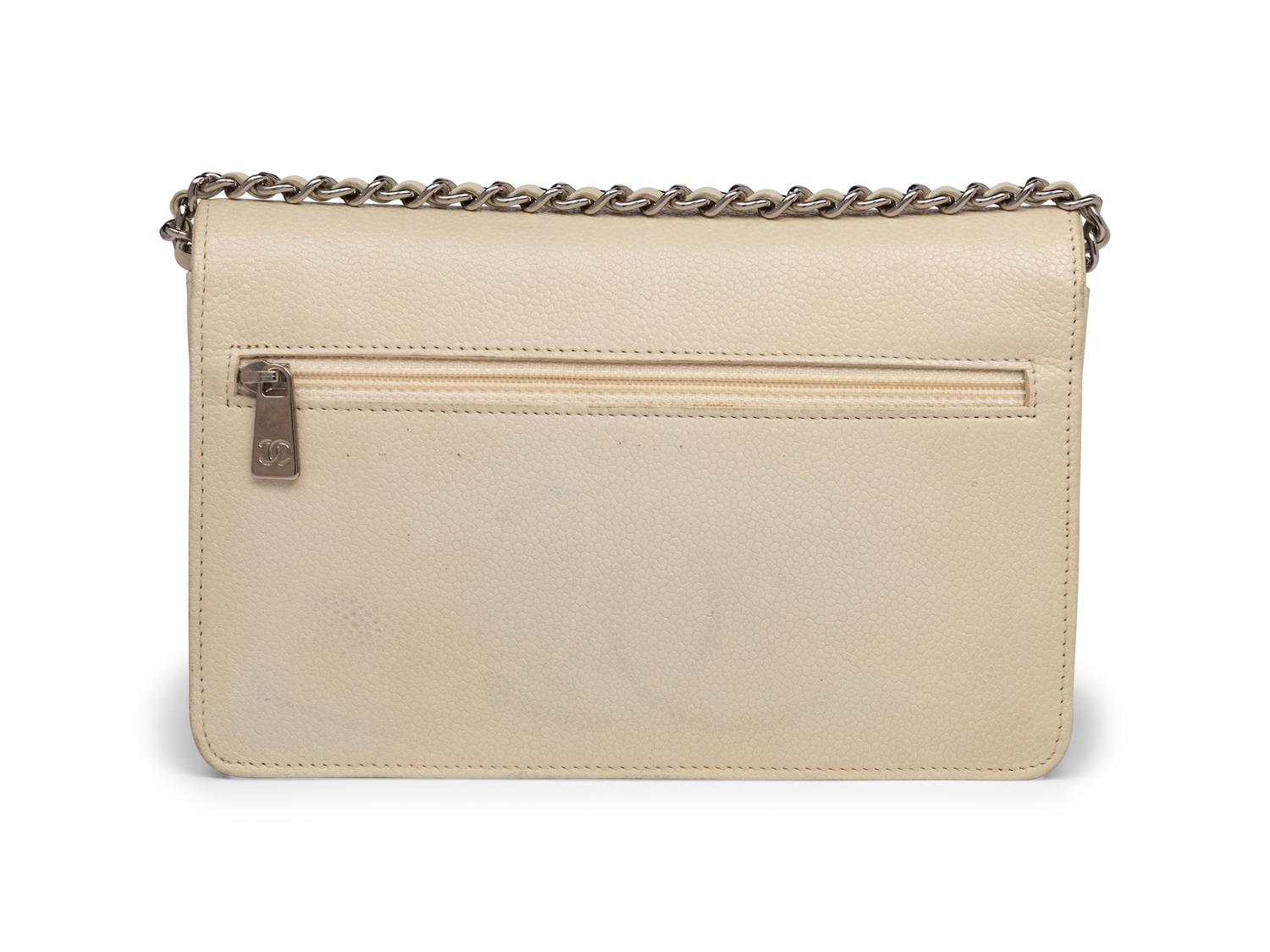 Chanel Timeless Wallet On Chain in White Caviar Leather