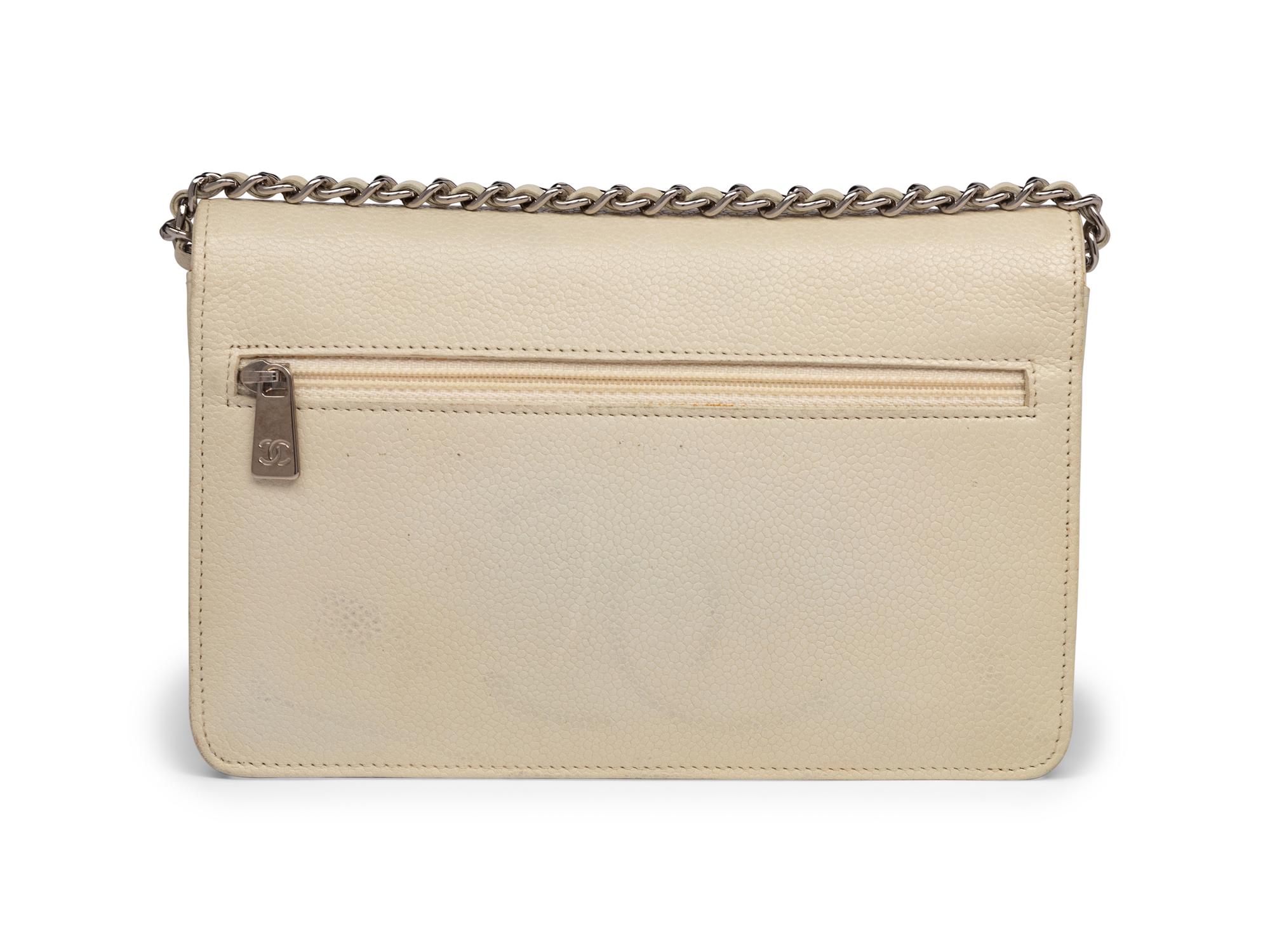 Chanel Timeless Wallet On Chain in White Caviar Leather
