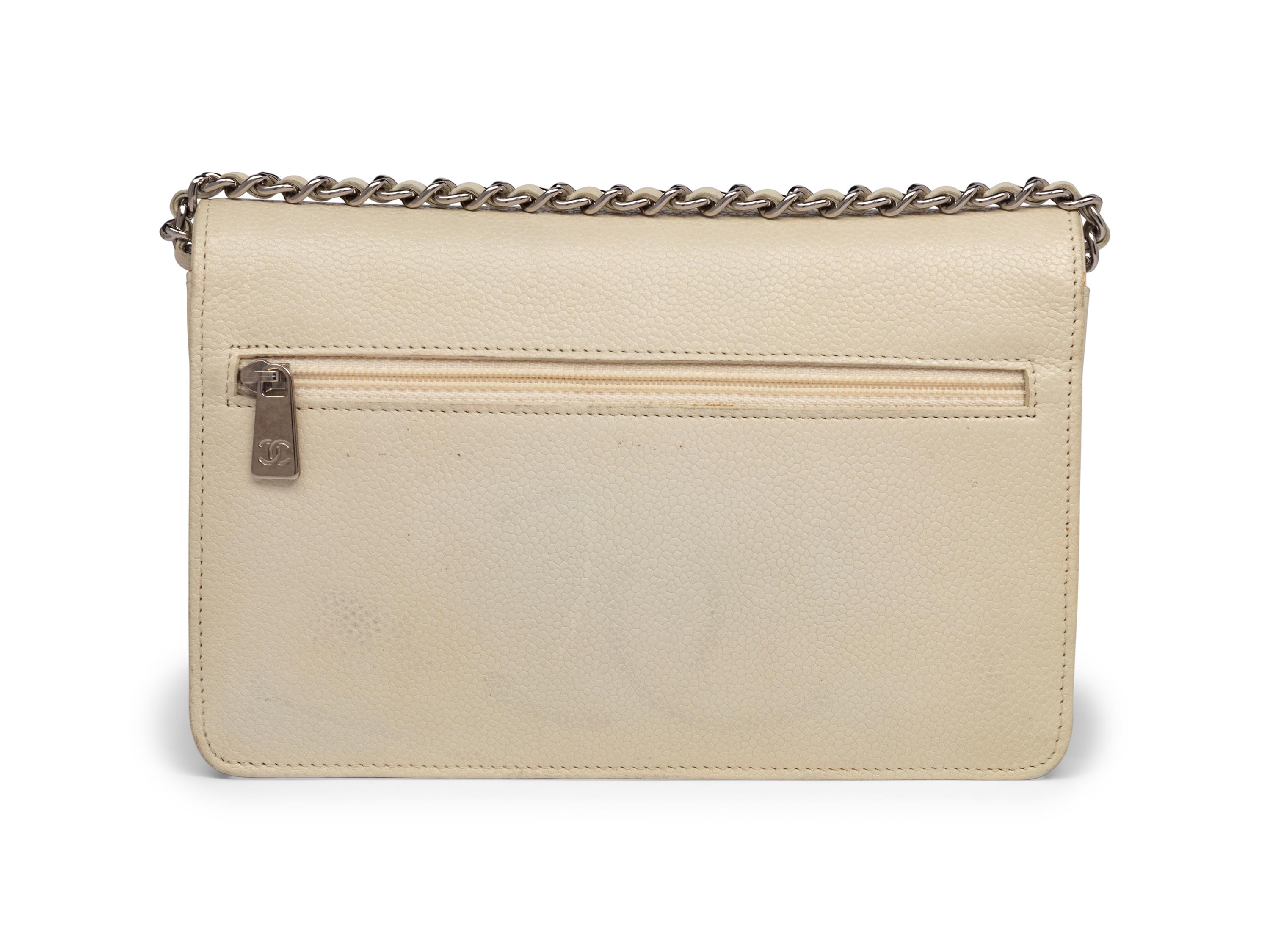 Chanel Timeless Wallet On Chain in White Caviar Leather