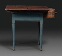 A Country Queen Anne Blue Painted and Red-Stained Walnut Tavern Table