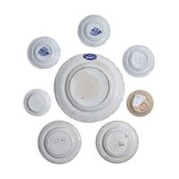 Eight Staffordshire Historical Blue Transferware Cup and Small Plates of Philadelphia Interest