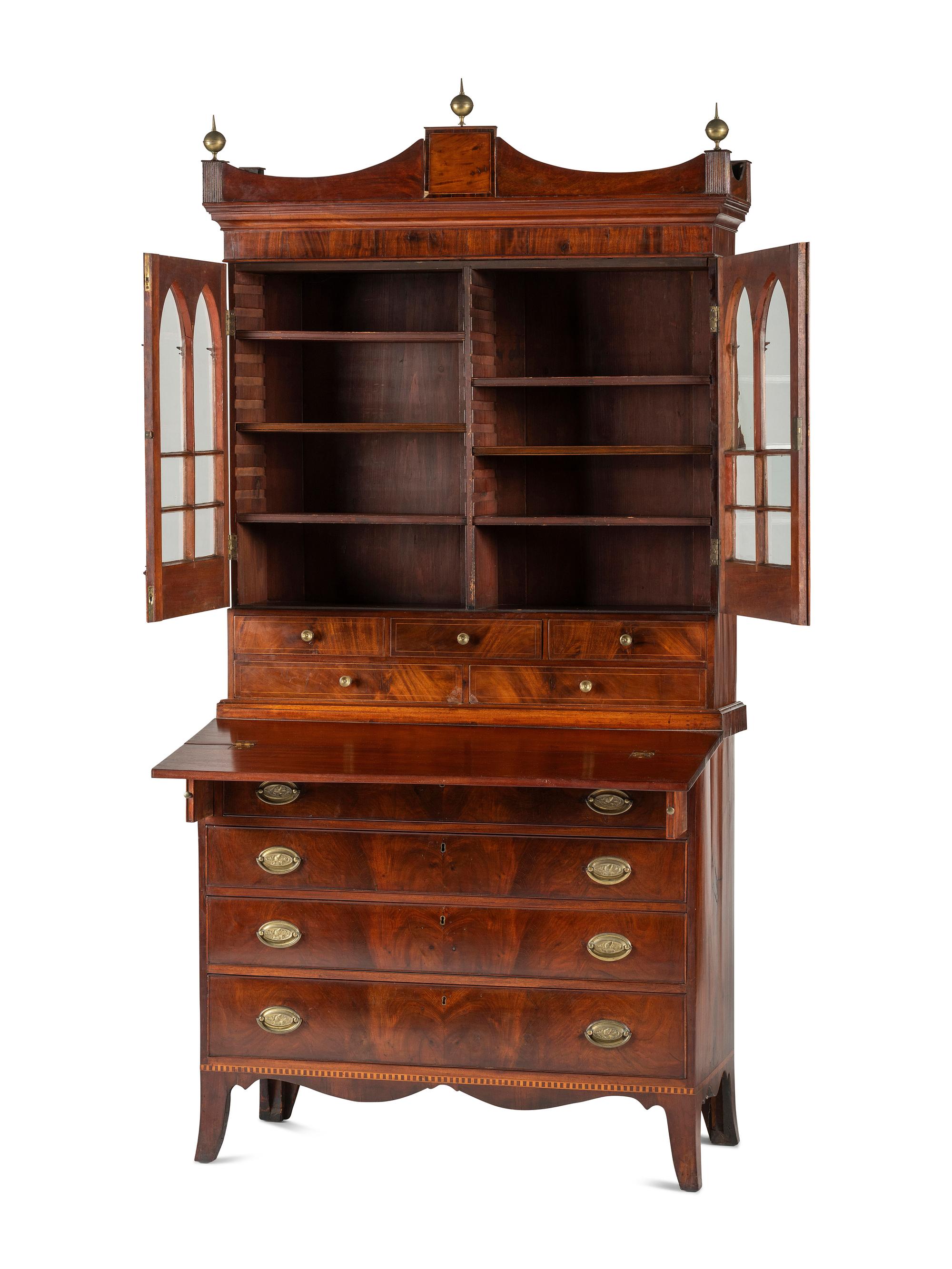 A Federal Inlaid Mahogany Lady's Writing Desk-and-Bookcase
