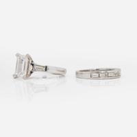 An Emerald-Cut Diamond and Platinum Ring and Band 2.25 Carat Emerald-Cut Diamond, GIA Certified