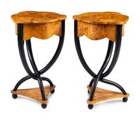 A Pair of Biedermeier Style Parcel Ebonized Triangular Side Tables