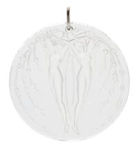 A Molded Glass and Platinum 'Deux Figurines Et Fleurs' Pendant, Rene Lalique,