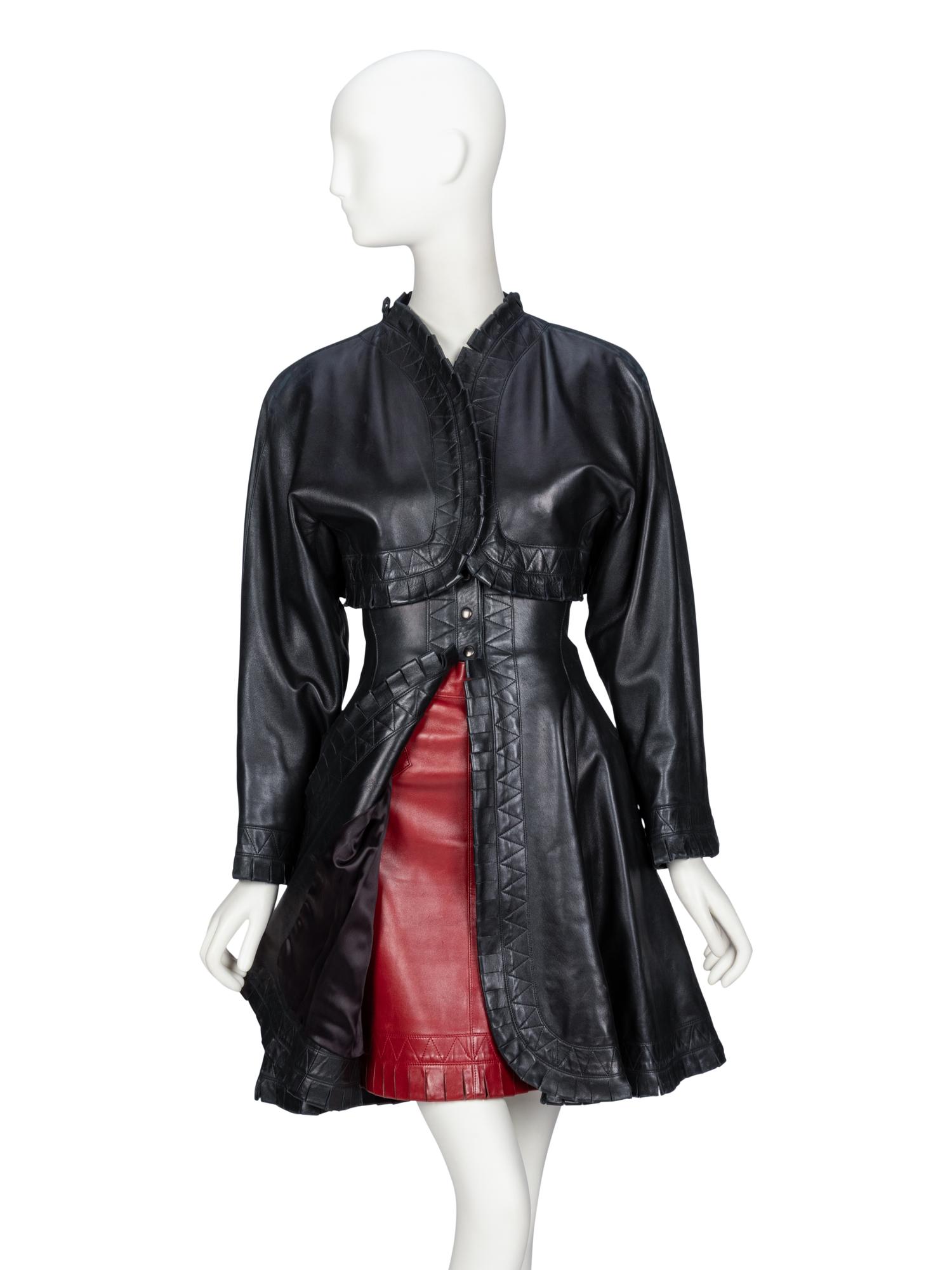 Alaïa, Black Leather Dress & Burgundy Leather Skirt, 1980s