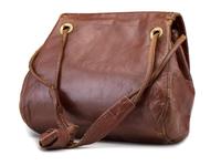 Brown Leather Drawstring Purse, with Brass Thunderbird Decoration