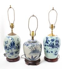 Three Chinese Porcelain Jars Height of taller pair 12 inches.