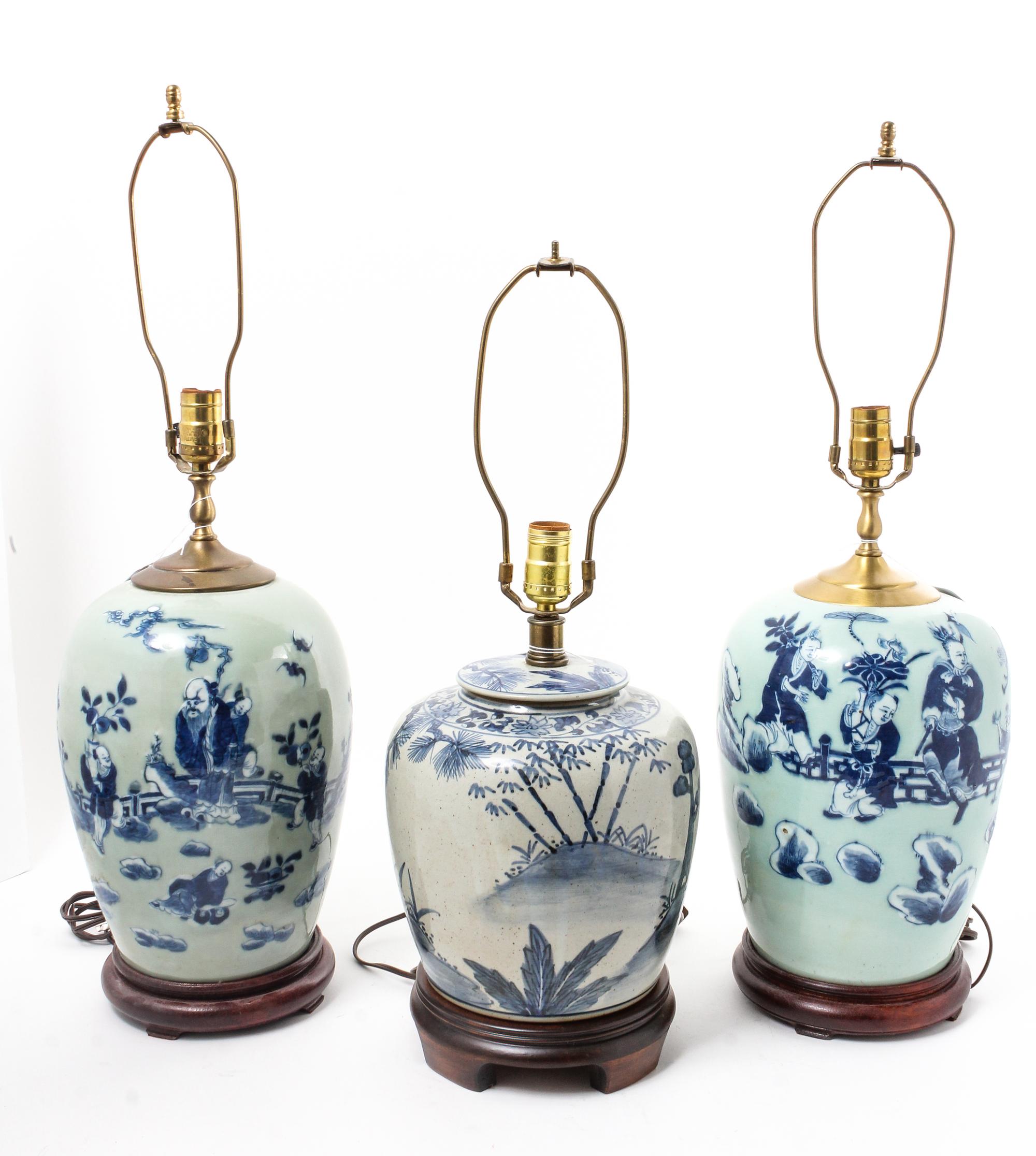 Three Chinese Porcelain Jars Height of taller pair 12 inches.
