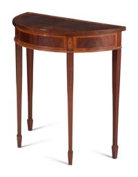 A George III Style Mahogany and Marquetry Demilune Table