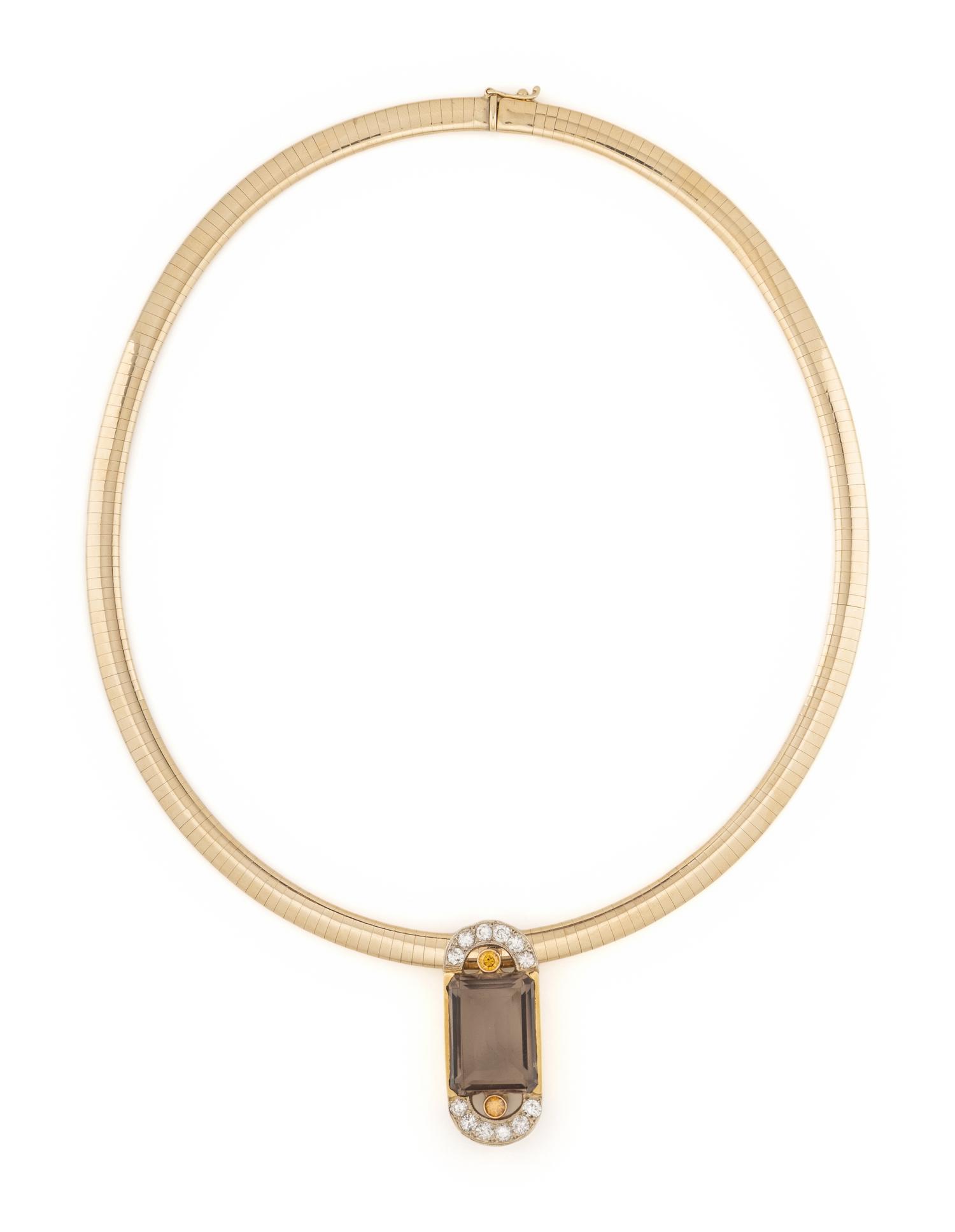 SMOKEY QUARTZ, COLORED DIAMOND, AND DIAMOND NECKLACE