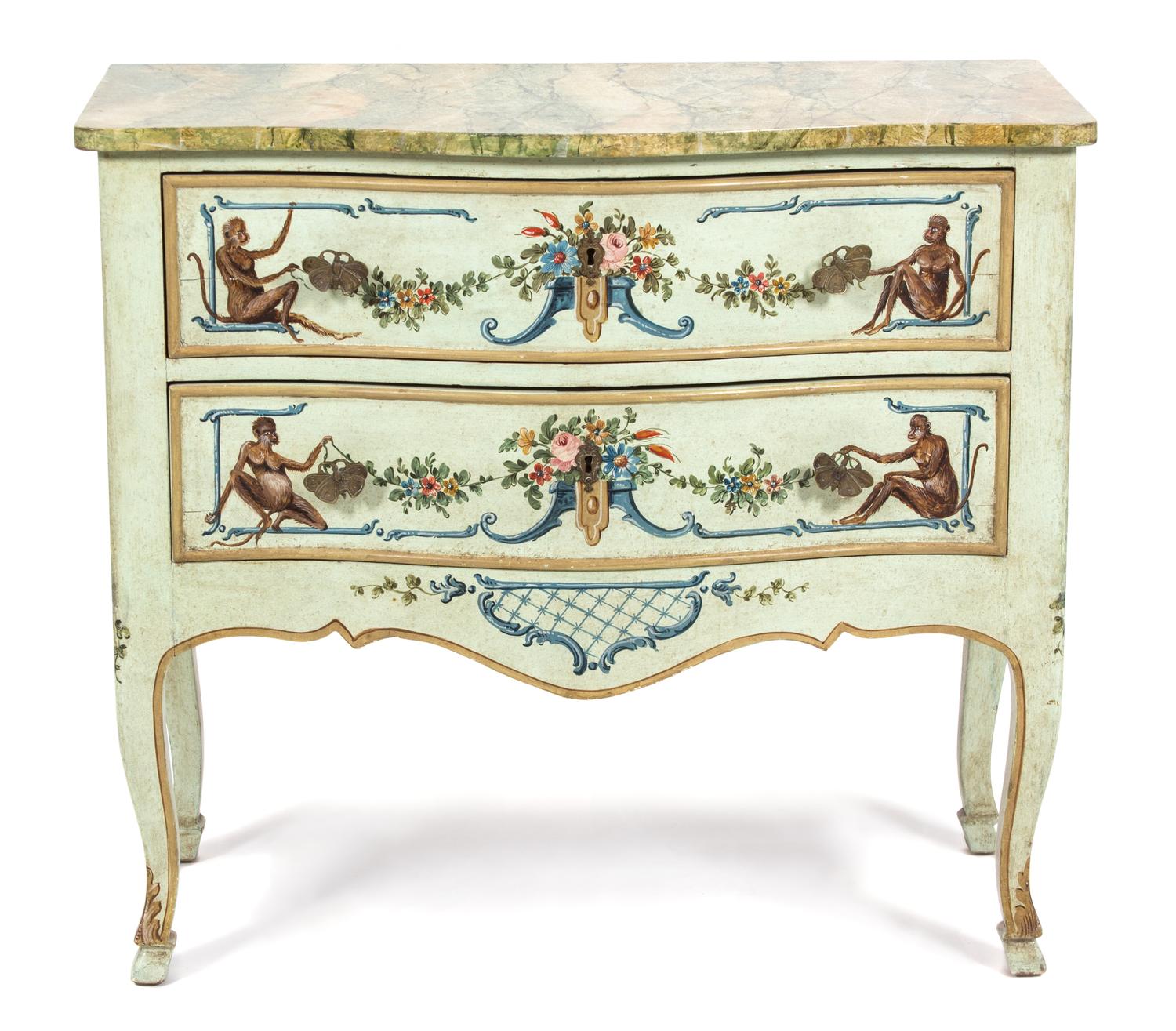 A Venetian Painted Bombe Commode — 19TH CENTURY