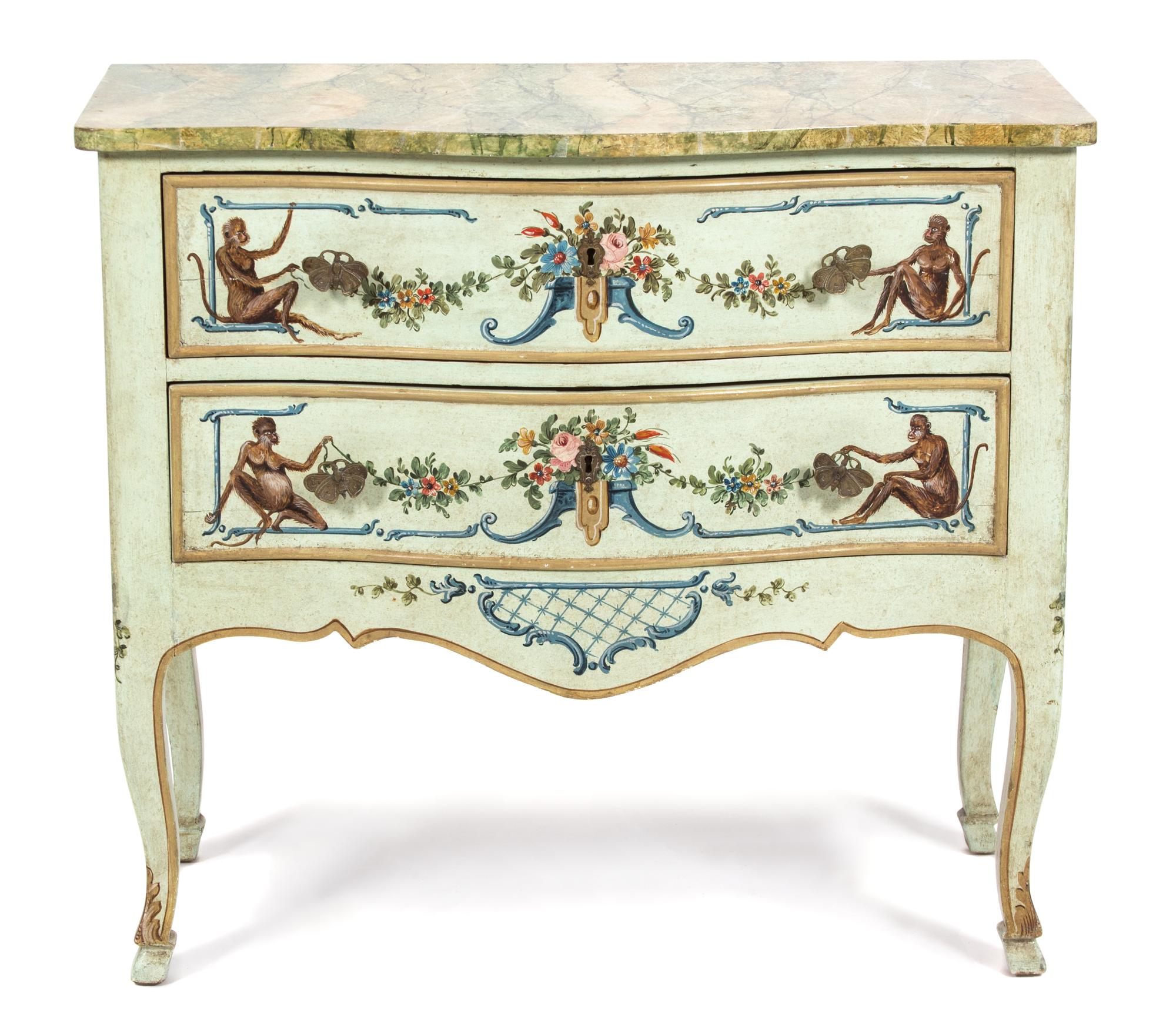 A Venetian Painted Bombe Commode — 19TH CENTURY
