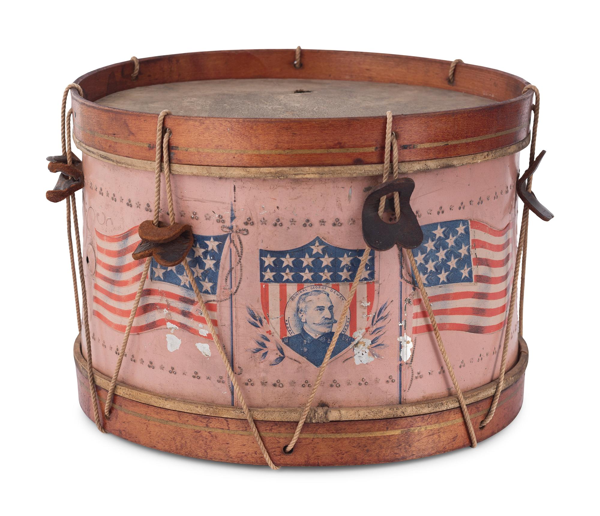 A Victorian Patriotic Admiral George Dewey Painted Parade Drum