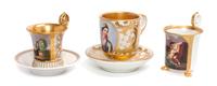 Three Continental Porcelain Cups Height of tallest 5 1/4 inches.