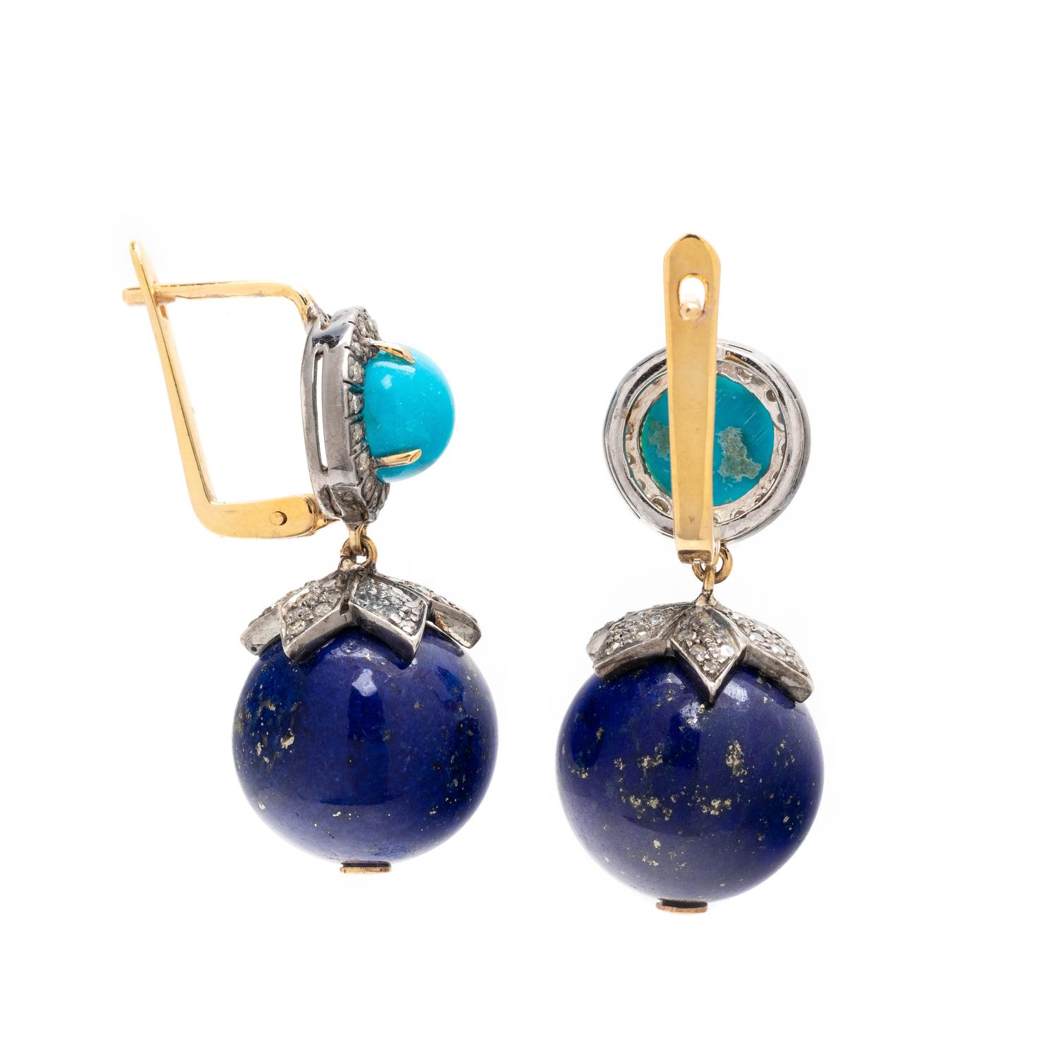 LAPIS LAZULI, TURQUOISE AND DIAMOND EARRINGS