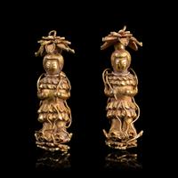 A Pair of Chinese Gold 'Lady Mao' Immortal Earring Pendants, Erzhui, Ming Dynasty 明 金毛女耳墜一對