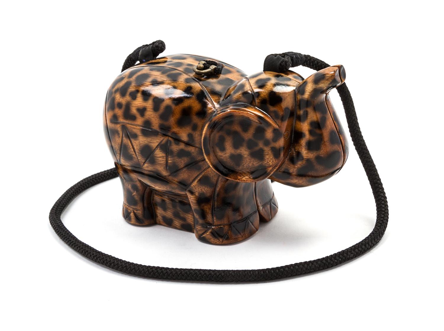A Timmy Woods Elephant Bag, 8 x 5 x 3 inches.