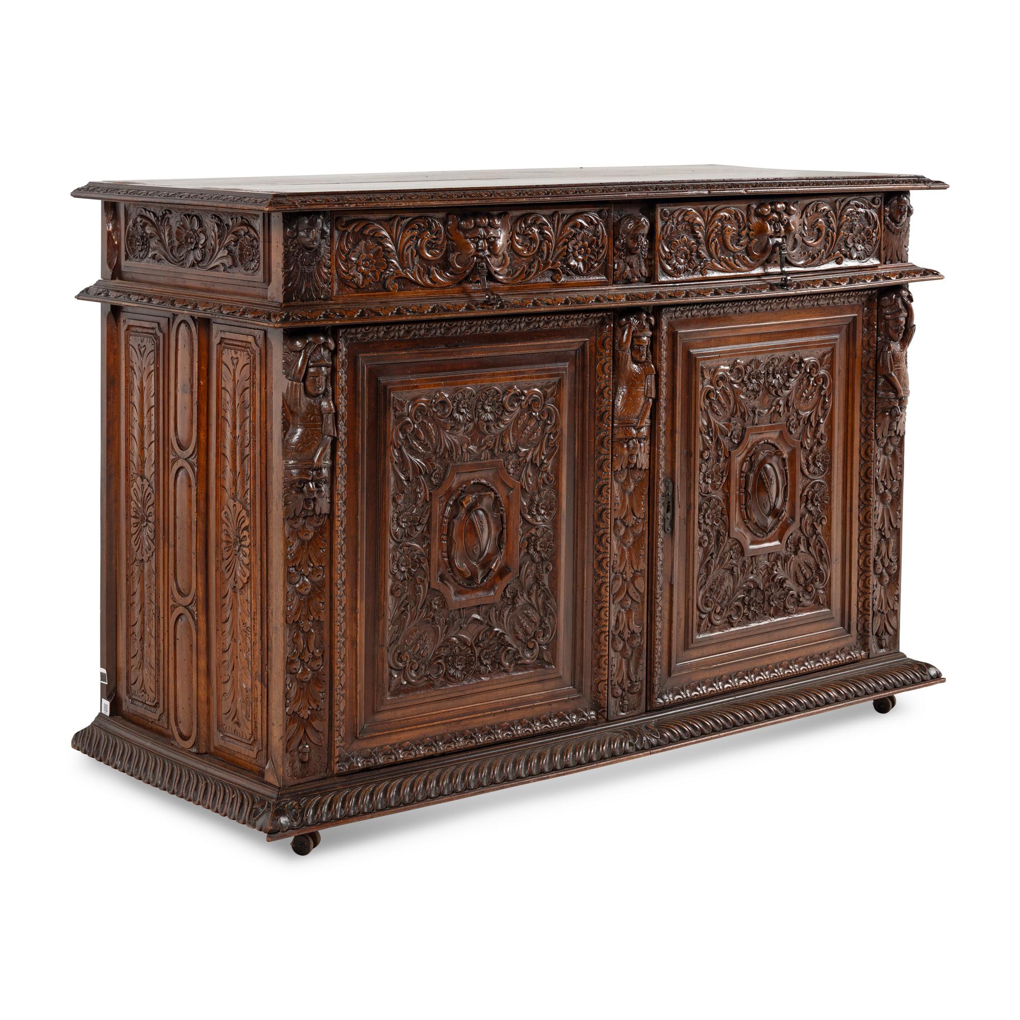 An Italian Baroque Style Carved Walnut Console Cabinet