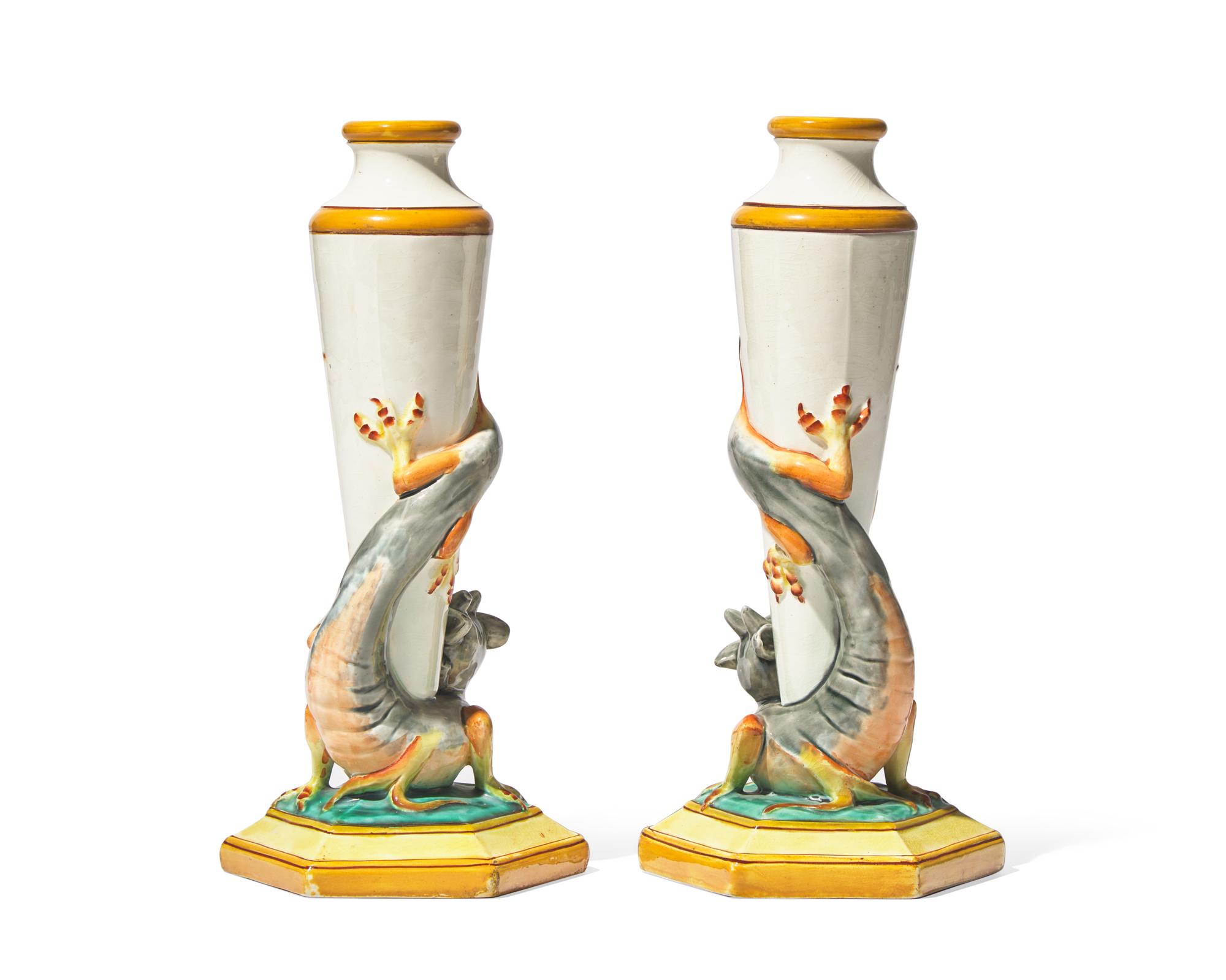 A Pair of Wedgwood Queensware Dragon Vases