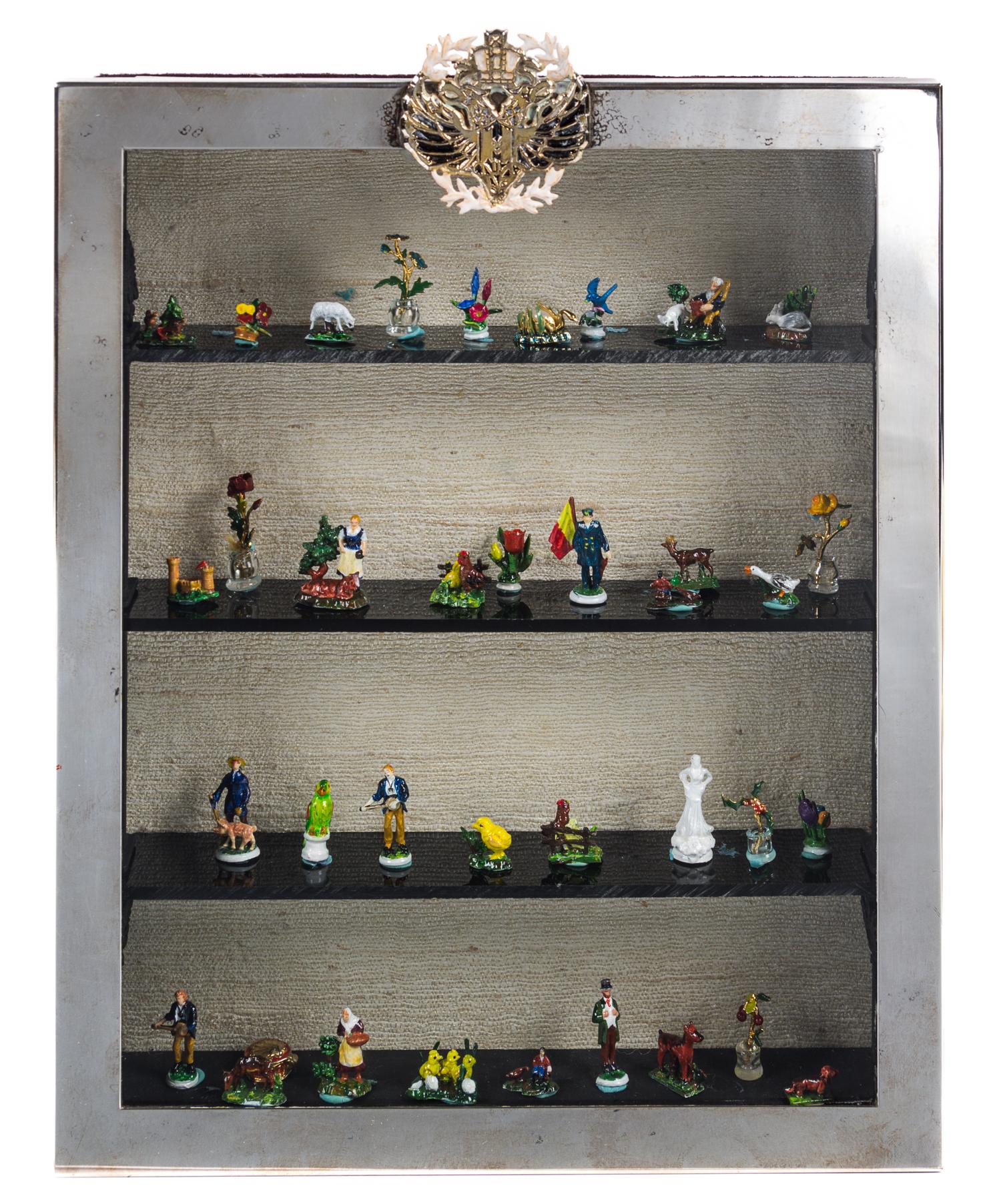 A Collection of Gilt Bronze and Enameled Table Articles Height of silver-plate case 10 1/2 inches. — Eugene Kupjack