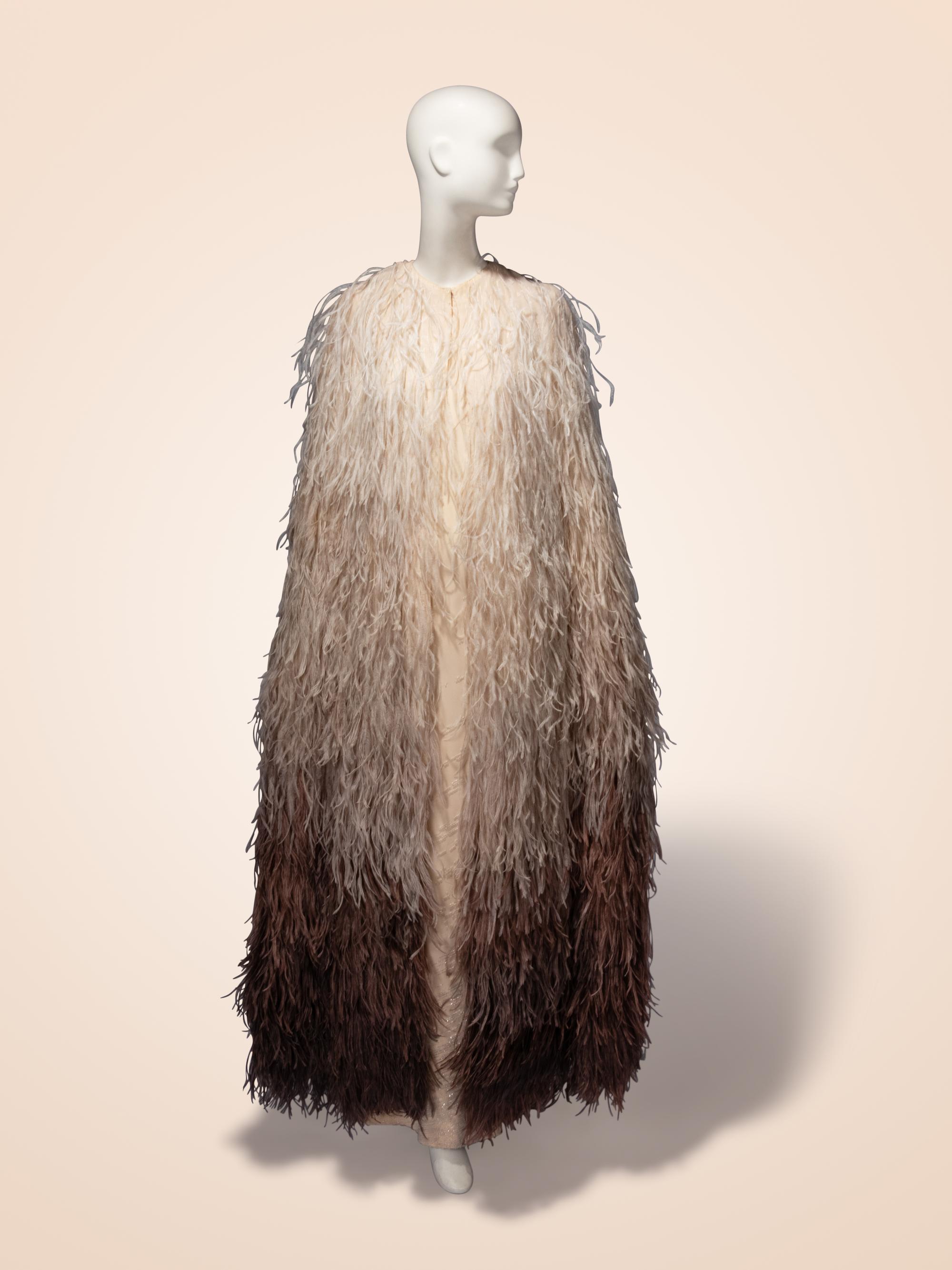 Guy Laroche Haute Couture, Beaded Cream Gown & Ostrich Cape