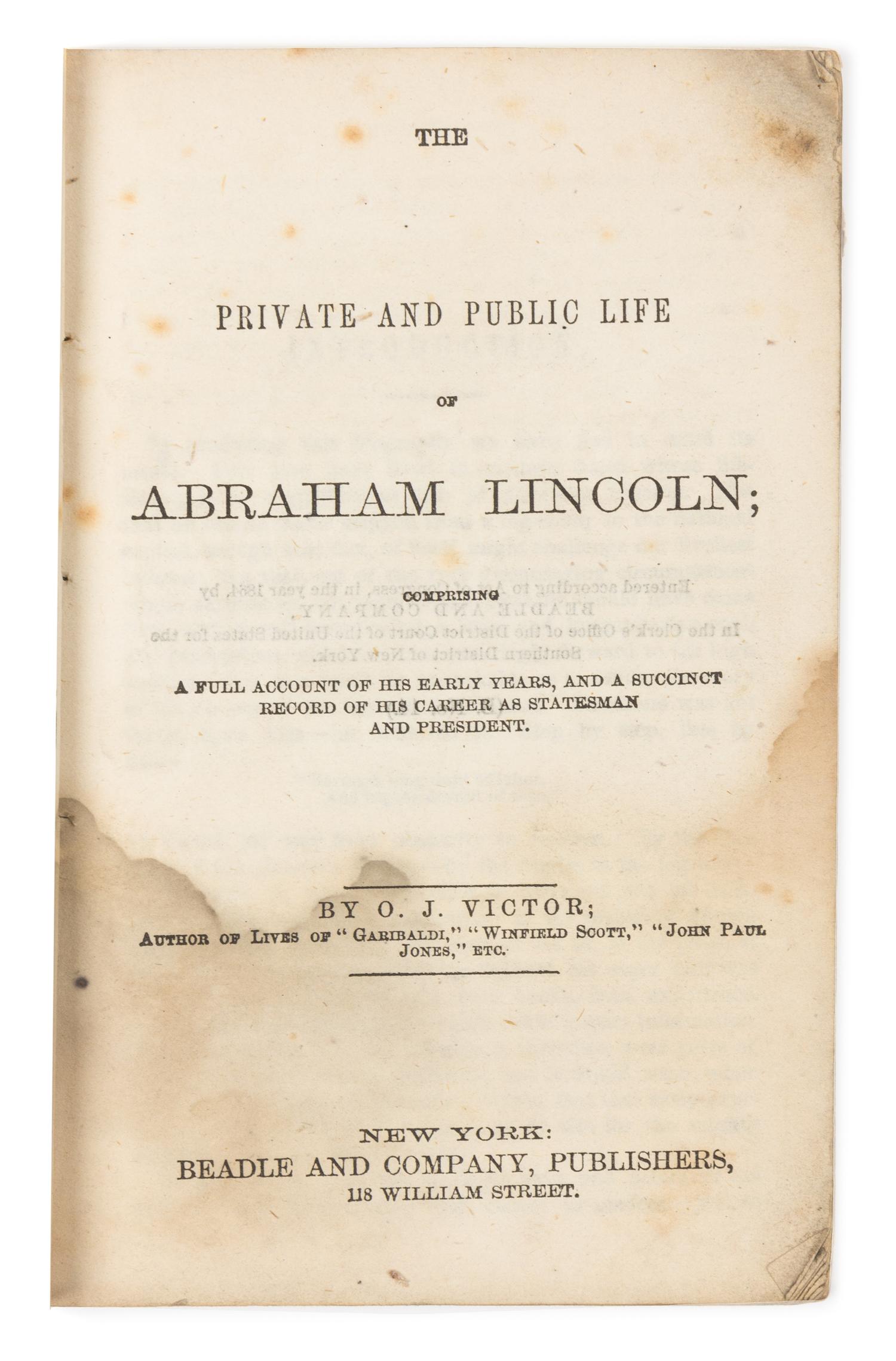 [LINCOLN - COMMEMORATION] - VICTOR, Orville James (1827-1910)