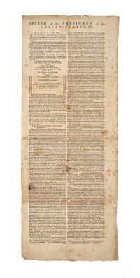[Washington, George] Printed Broadside of Washington's First Inaugural Speech