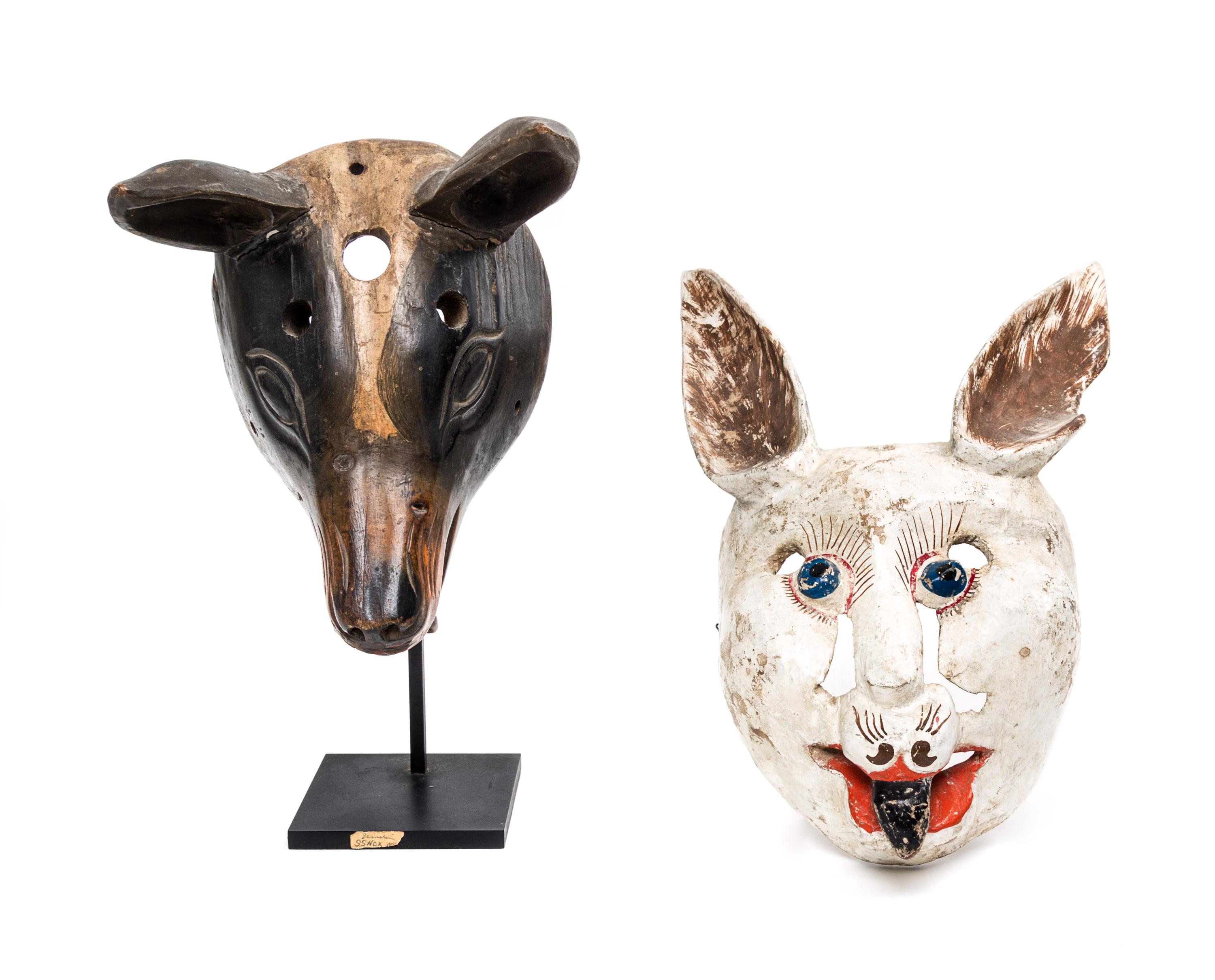 Two Central American Polychromed Wood Animal Masks Height 8 inches. — FIRST HALF 20TH CENTURY