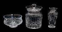 Three Waterford Crystal Table Articles Height of tallest 6 7/8 inches.