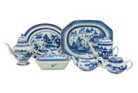 Seven Chinese Export Canton Blue and White Porcelain Articles