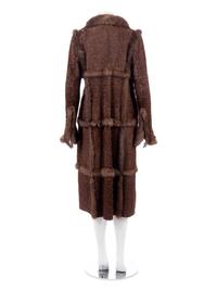 Oscar de la Renta Printed Lamb Fur Coat Trimmed with Sable