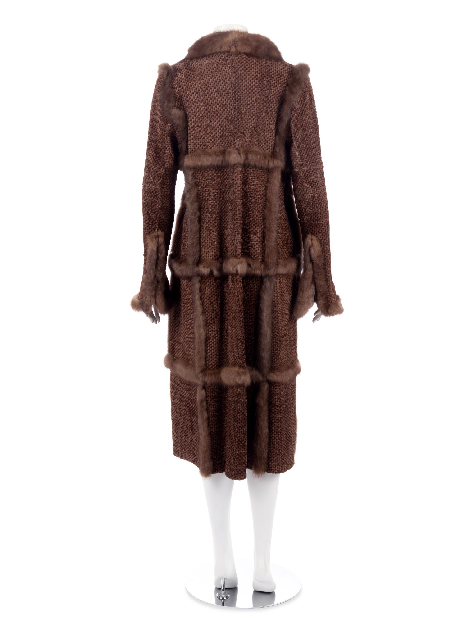 Oscar de la Renta Printed Lamb Fur Coat Trimmed with Sable