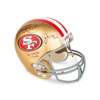 A Joe Montana and Dwight Clark Dual Signed Autograph San Francisco 49ers Full Size Helmet — With "The Catch" Diagram Drawn by Clark