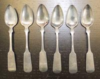 Six American Coin Silver Spoons Length 5 7/8 inches. — 19TH CENTURY