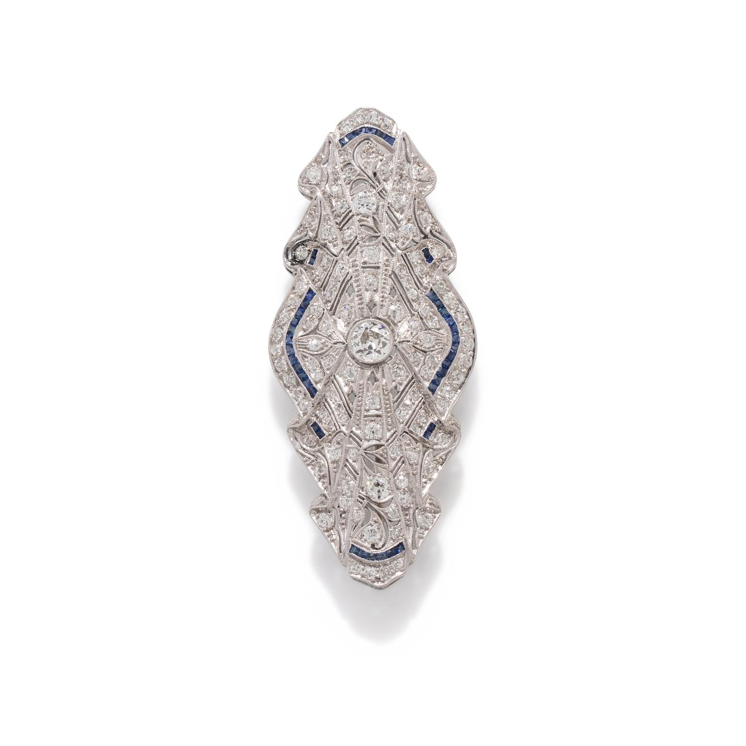 EDWARDIAN, DIAMOND AND SYNTHETIC SAPPHIRE BROOCH